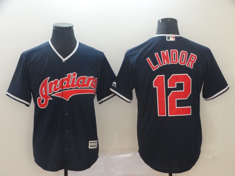 Men's Cleveland Indians #12 Francisco Lindor Black Cool Base Stitched MLB Jersey